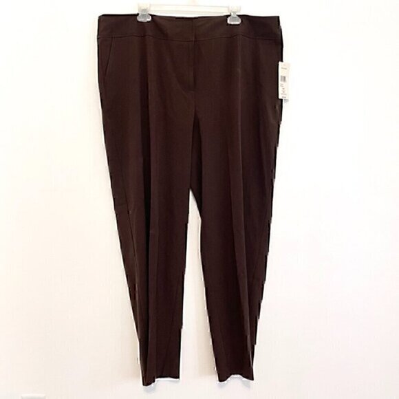NEW NWT LAURA ASHLEY Plus Size Solid Dark Brown Tapered Leg Trousers Pants 20W - Picture 1 of 12